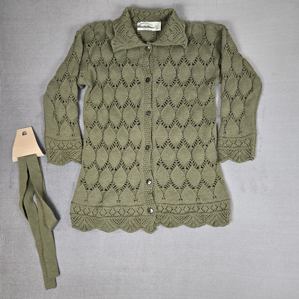 Aran Crafts Cardigan Women Large Merino Wool Button Sweater Scallop Edge QVC